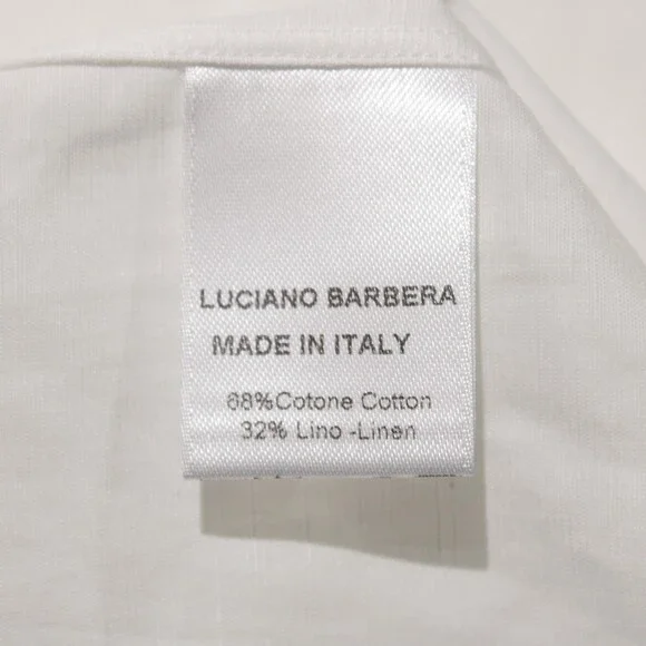 Luciano Barbera NWT Casual Button Down Shirt Size M in White Cotton & Linen